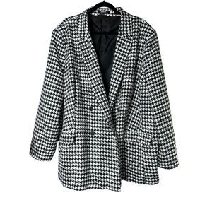 Womens Houndstooth Double Breasted Blazer XL Classic Officewear Oversized Chic